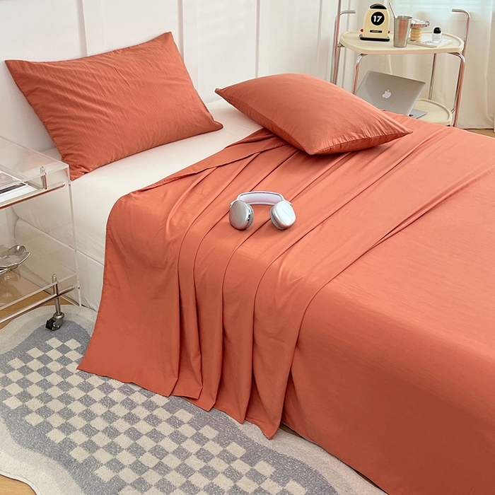 91家纺网 家纺一手货源 找家纺 彩韵家纺 2025新款柔软云感水洗m床单系列 落日橙