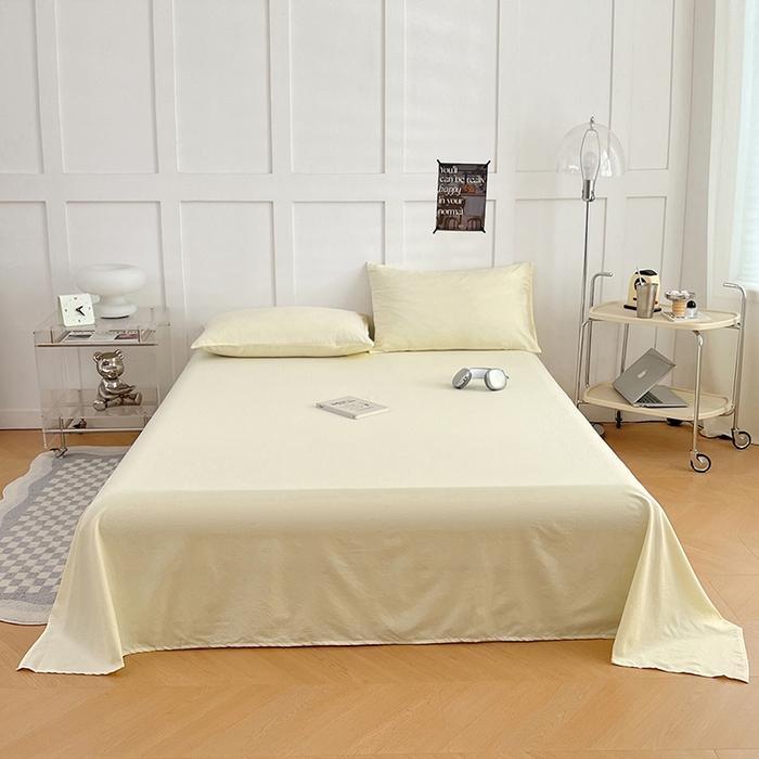 91家纺网 家纺一手货源 找家纺 彩韵家纺 2025新款柔软云感水洗m床单系列 奶黄