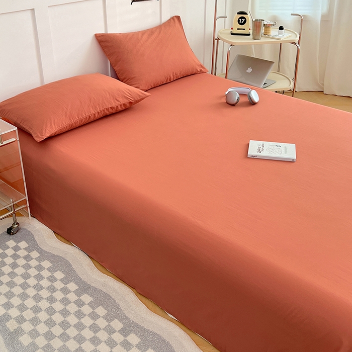 91家纺网 家纺一手货源 找家纺 彩韵家纺 2025新款柔软云感水洗m床单系列 落日橙