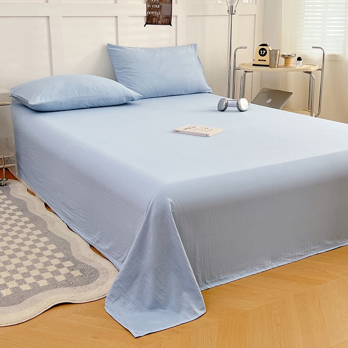 91家纺网 家纺一手货源 找家纺 彩韵家纺 2025新款柔软云感水洗m床单系列 天空蓝