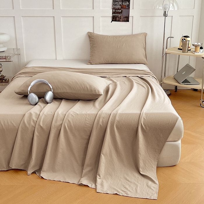 91家纺网 家纺一手货源 找家纺 彩韵家纺 2025新款柔软云感水洗m床单系列 卡其