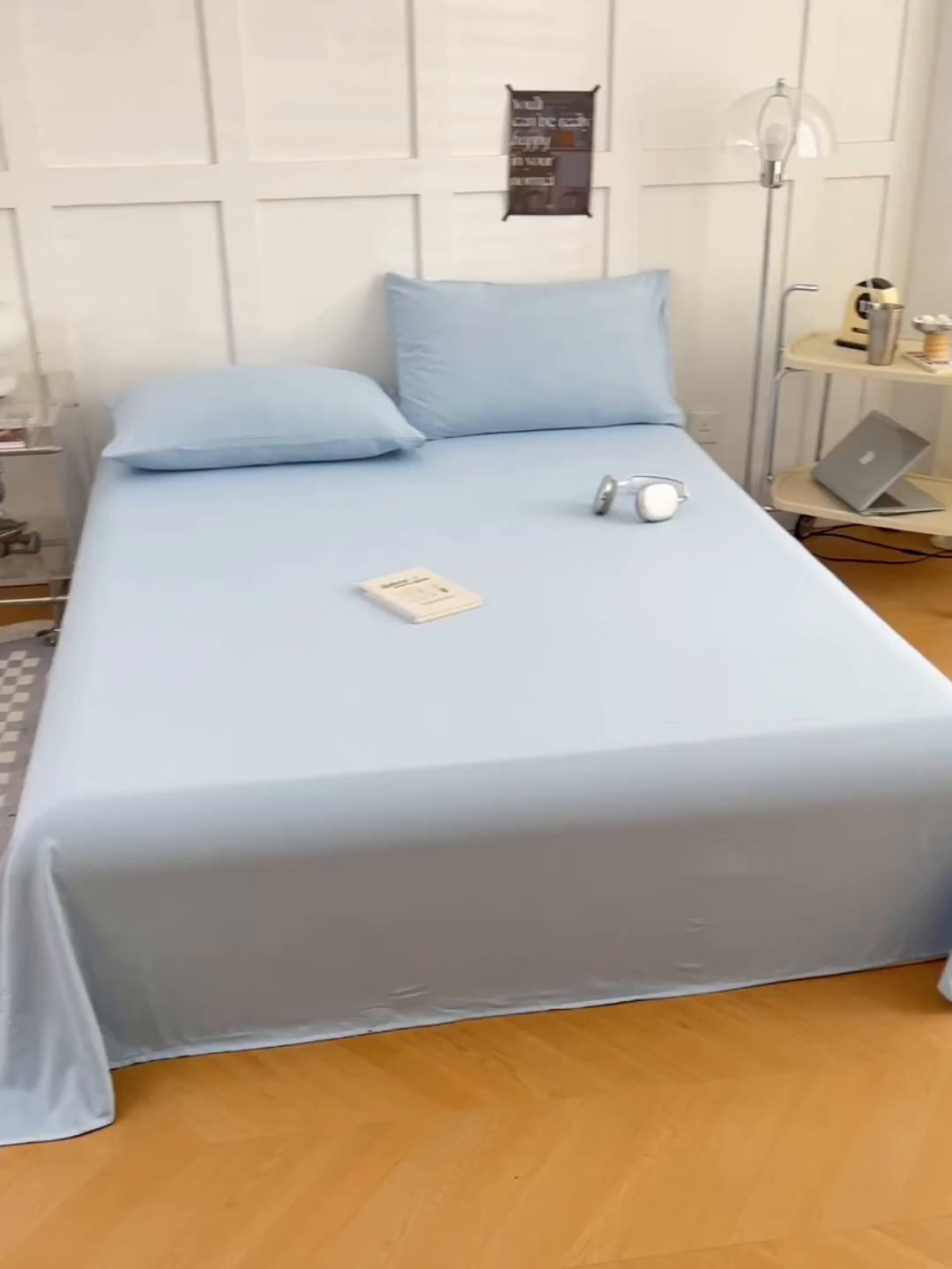 91家纺网 家纺一手货源 找家纺 彩韵家纺 2025新款柔软云感水洗m床单系列 天空蓝