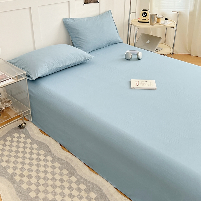 91家纺网 家纺一手货源 找家纺 彩韵家纺 2025新款柔软云感水洗m床单系列 奶油蓝