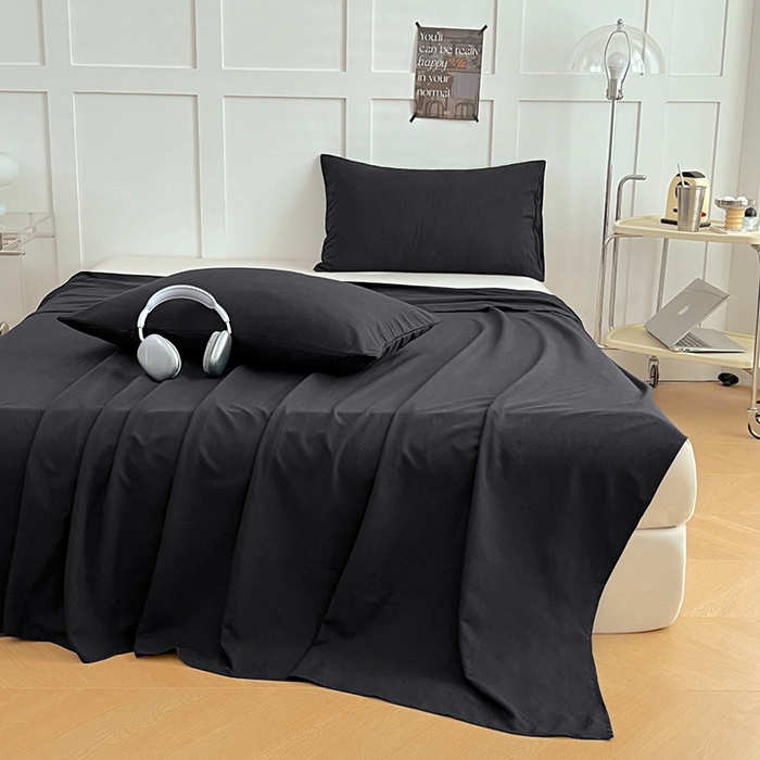 91家纺网 家纺一手货源 找家纺 彩韵家纺 2025新款柔软云感水洗m床单系列 耀夜黑