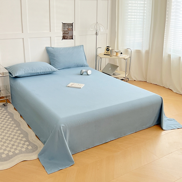 91家纺网 家纺一手货源 找家纺 彩韵家纺 2025新款柔软云感水洗m床单系列 奶油蓝