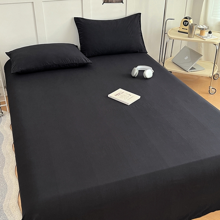 91家纺网 家纺一手货源 找家纺 彩韵家纺 2025新款柔软云感水洗m床单系列 耀夜黑