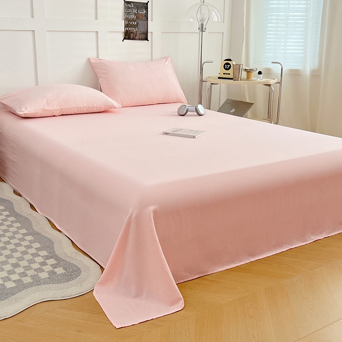 91家纺网 家纺一手货源 找家纺 彩韵家纺 2025新款柔软云感水洗m床单系列 樱花粉