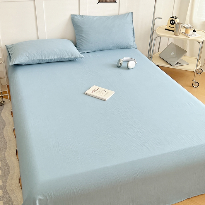 91家纺网 家纺一手货源 找家纺 彩韵家纺 2025新款柔软云感水洗m床单系列 奶油蓝