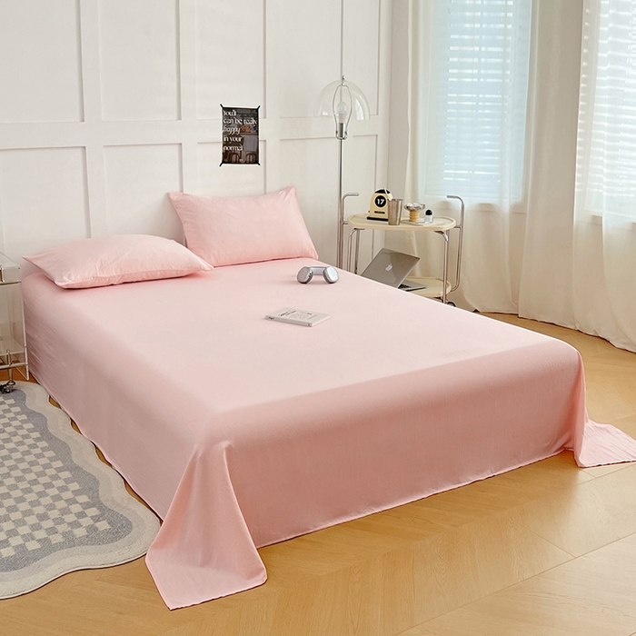 91家纺网 家纺一手货源 找家纺 彩韵家纺 2025新款柔软云感水洗m床单系列 樱花粉