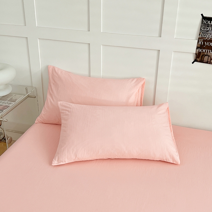 91家纺网 家纺一手货源 找家纺 彩韵家纺 2025新款柔软云感水洗m床单系列 樱花粉