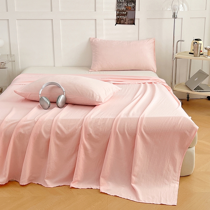 91家纺网 家纺一手货源 找家纺 彩韵家纺 2025新款柔软云感水洗m床单系列 樱花粉