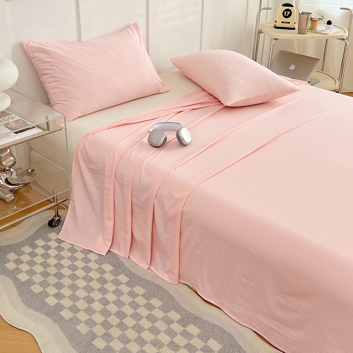 91家纺网 家纺一手货源 找家纺 彩韵家纺 2025新款柔软云感水洗m床单系列 樱花粉