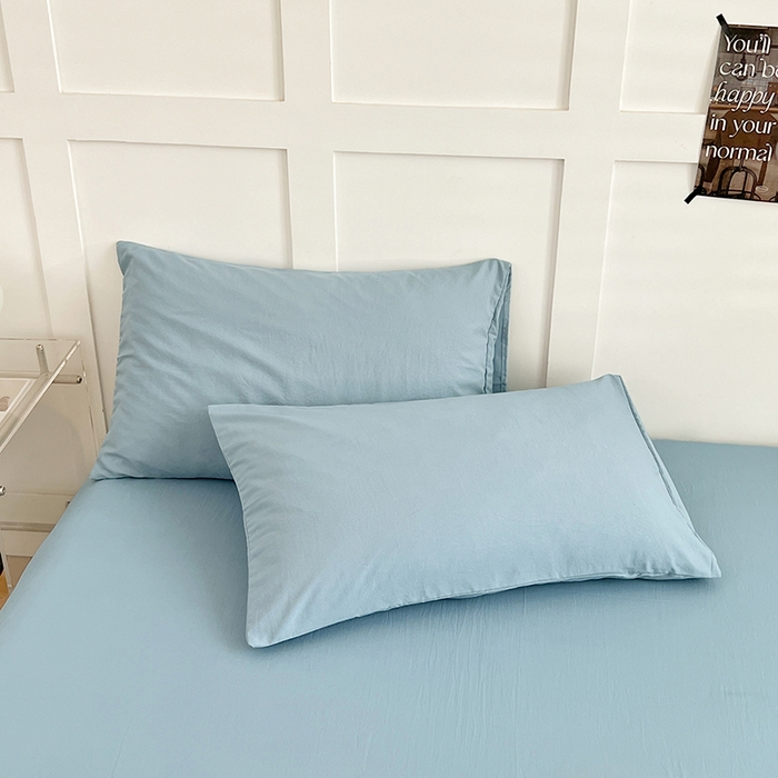 91家纺网 家纺一手货源 找家纺 彩韵家纺 2025新款柔软云感水洗m床单系列 奶油蓝