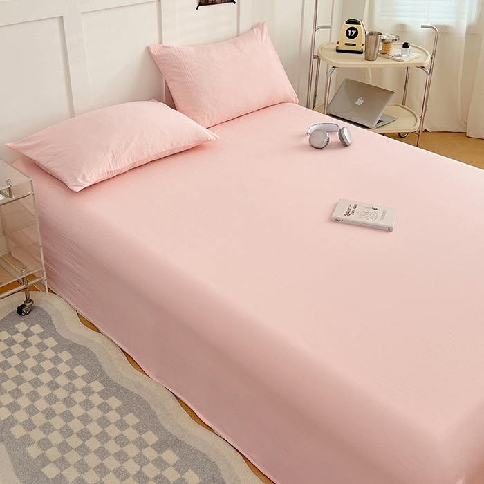 91家纺网 家纺一手货源 找家纺 彩韵家纺 2025新款柔软云感水洗m床单系列 樱花粉