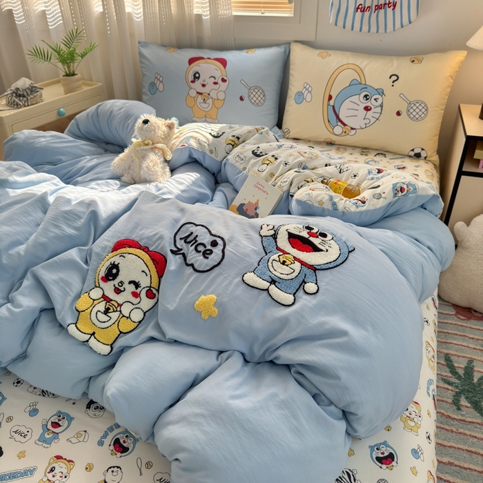 一霖家纺 2025新款高克重云朵棉数码印花＋毛巾绣四件套萌萌小叮当