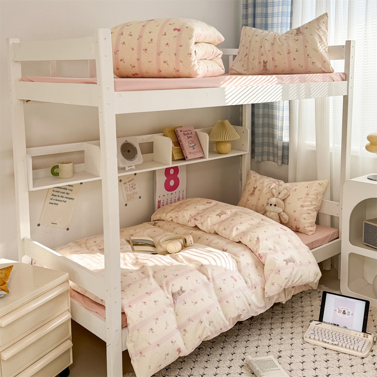 91家纺网 家纺一手货源 找家纺 （总）多品家纺 2025新款ins风水洗棉学生宿舍上下铺三件套