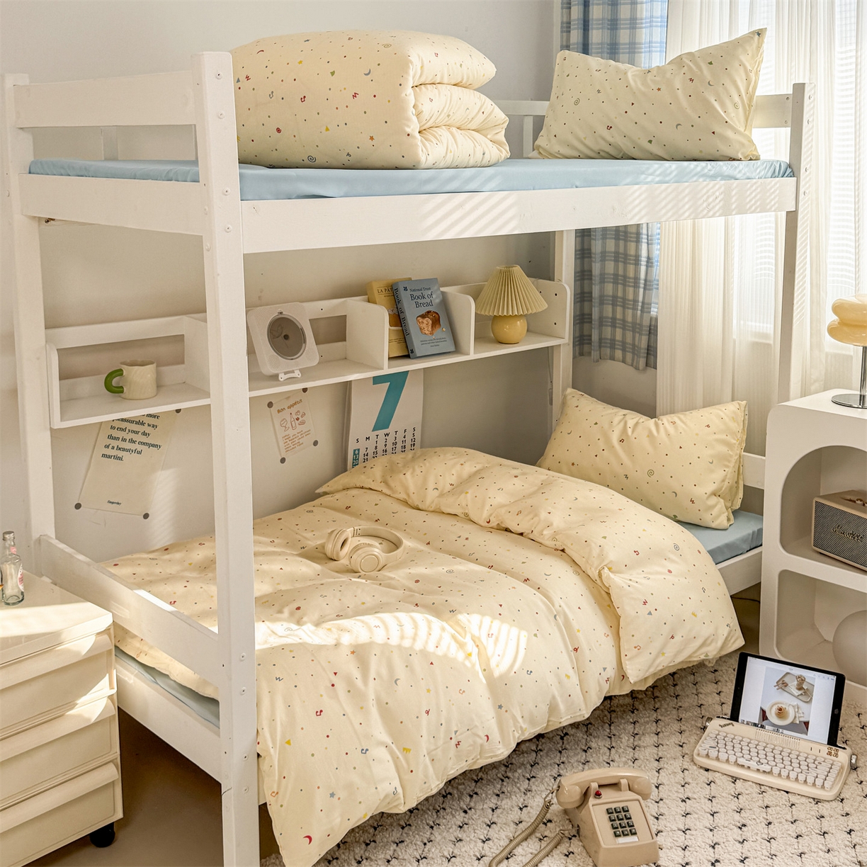 91家纺网 家纺一手货源 找家纺 （总）多品家纺 2025新款ins风水洗棉学生宿舍上下铺三件套