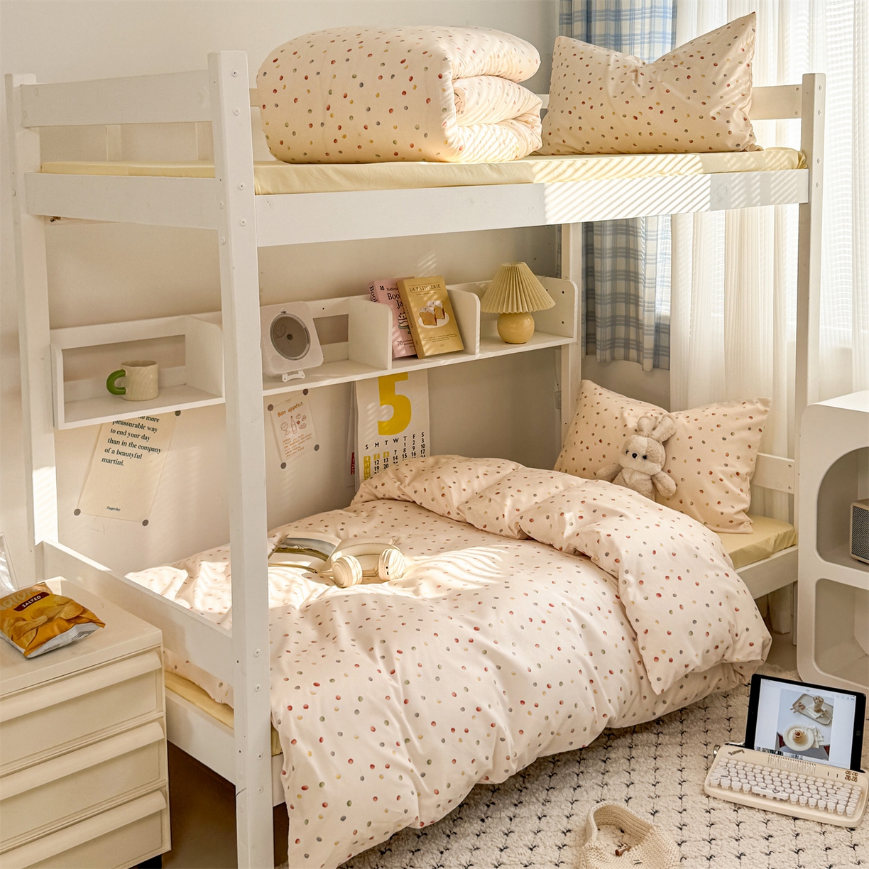 91家纺网 家纺一手货源 找家纺 （总）多品家纺 2025新款ins风水洗棉学生宿舍上下铺三件套