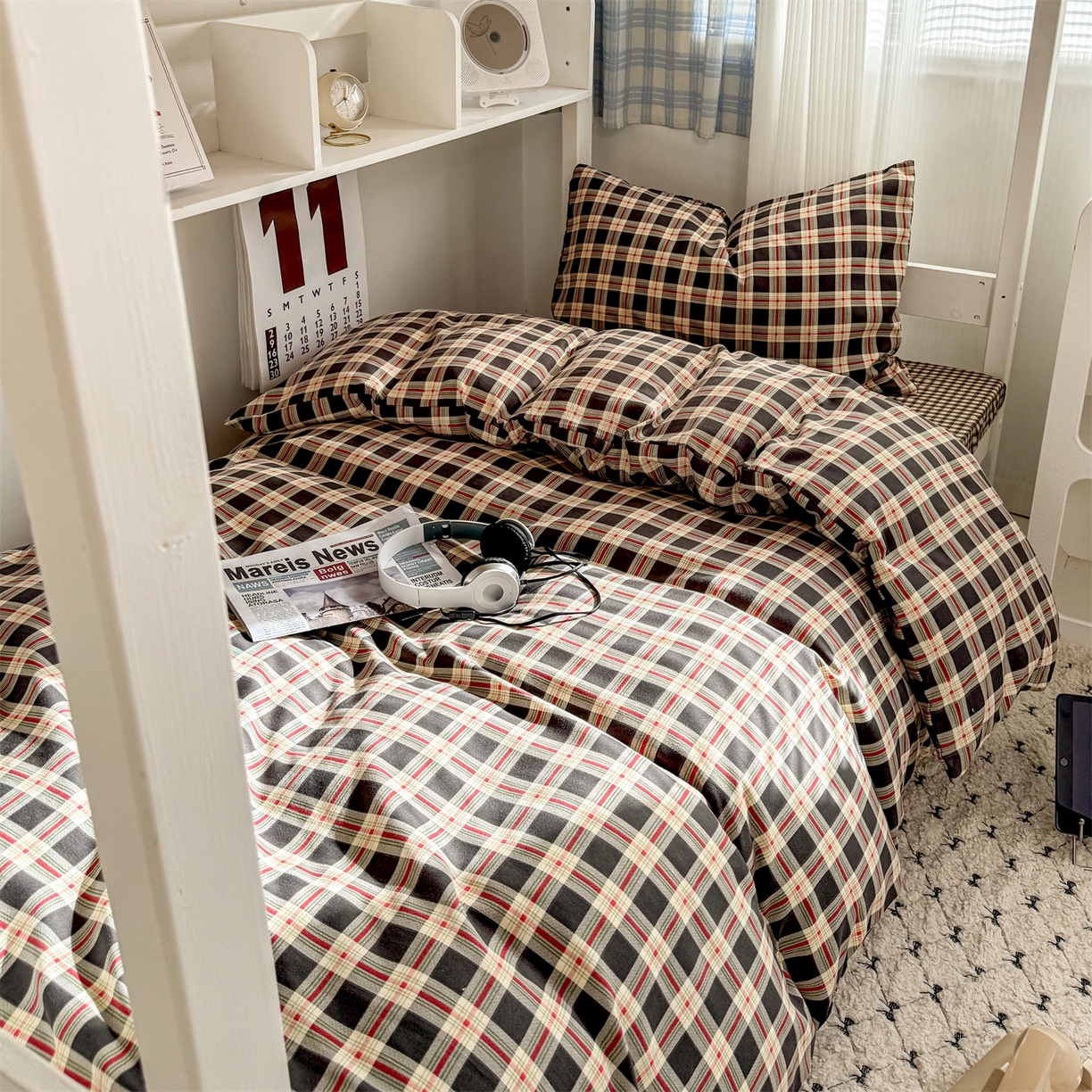 91家纺网 家纺一手货源 找家纺 （总）多品家纺 2025新款ins风水洗棉学生宿舍上下铺三件套