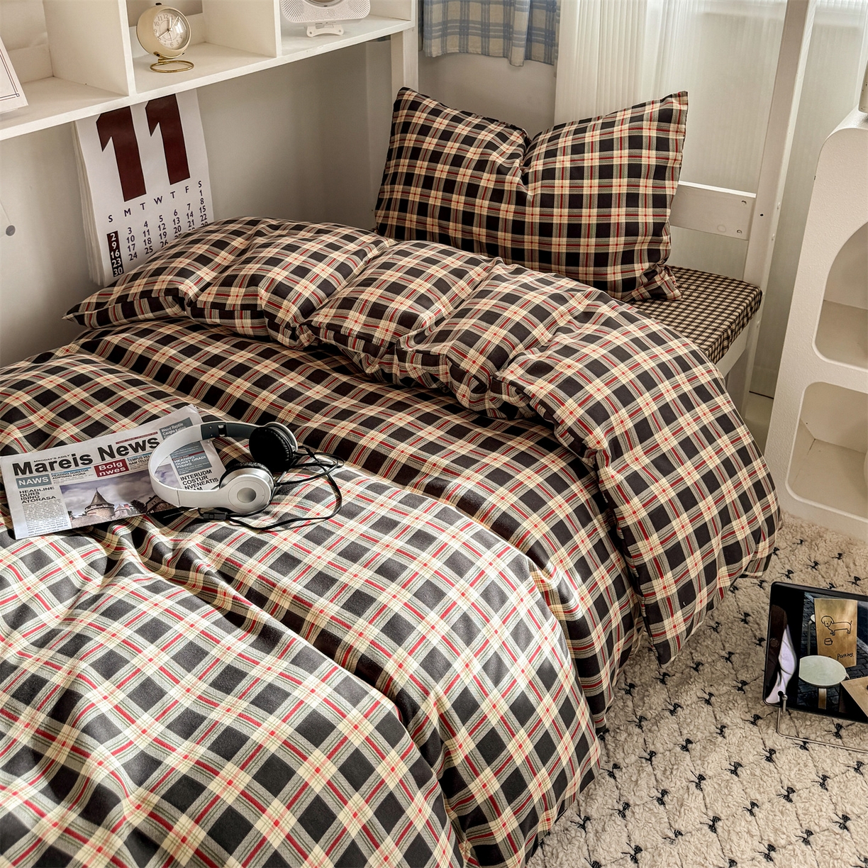 91家纺网 家纺一手货源 找家纺 （总）多品家纺 2025新款ins风水洗棉学生宿舍上下铺三件套