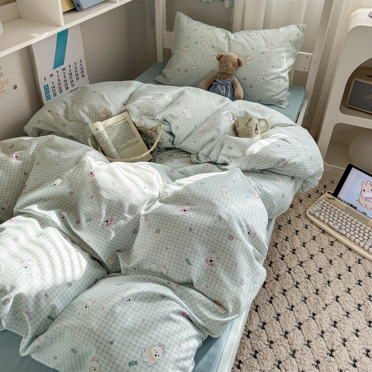 91家纺网 家纺一手货源 找家纺 多品家纺 2025新款ins风水洗棉学生宿舍上下铺三件套 可可狗