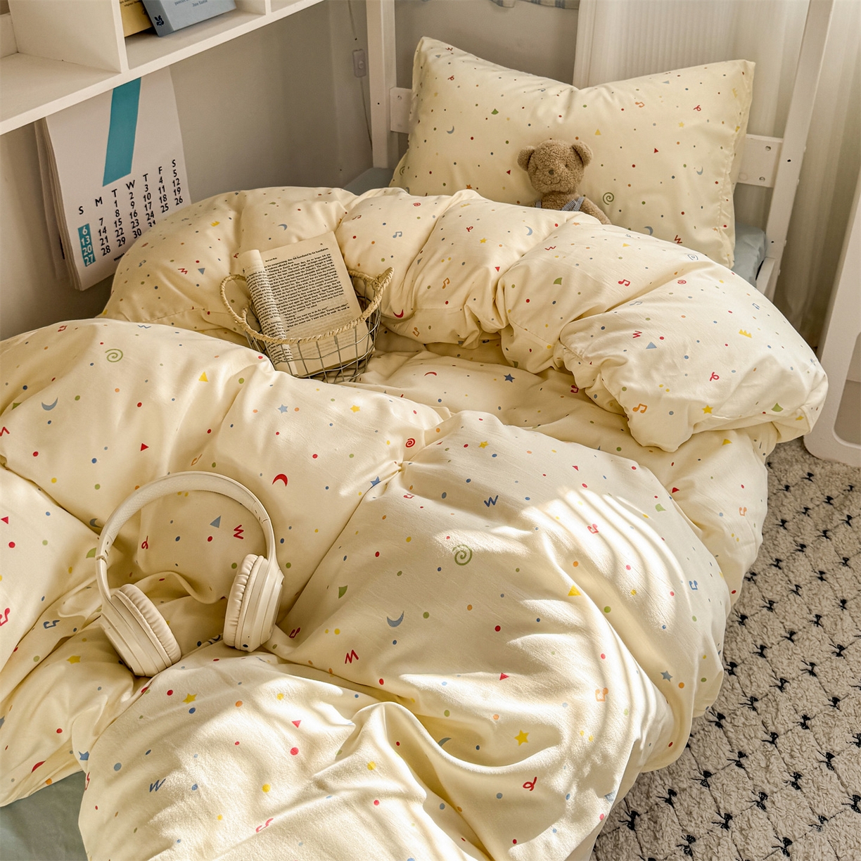 91家纺网 家纺一手货源 找家纺 多品家纺 2025新款ins风水洗棉学生宿舍上下铺三件套 芝士黄