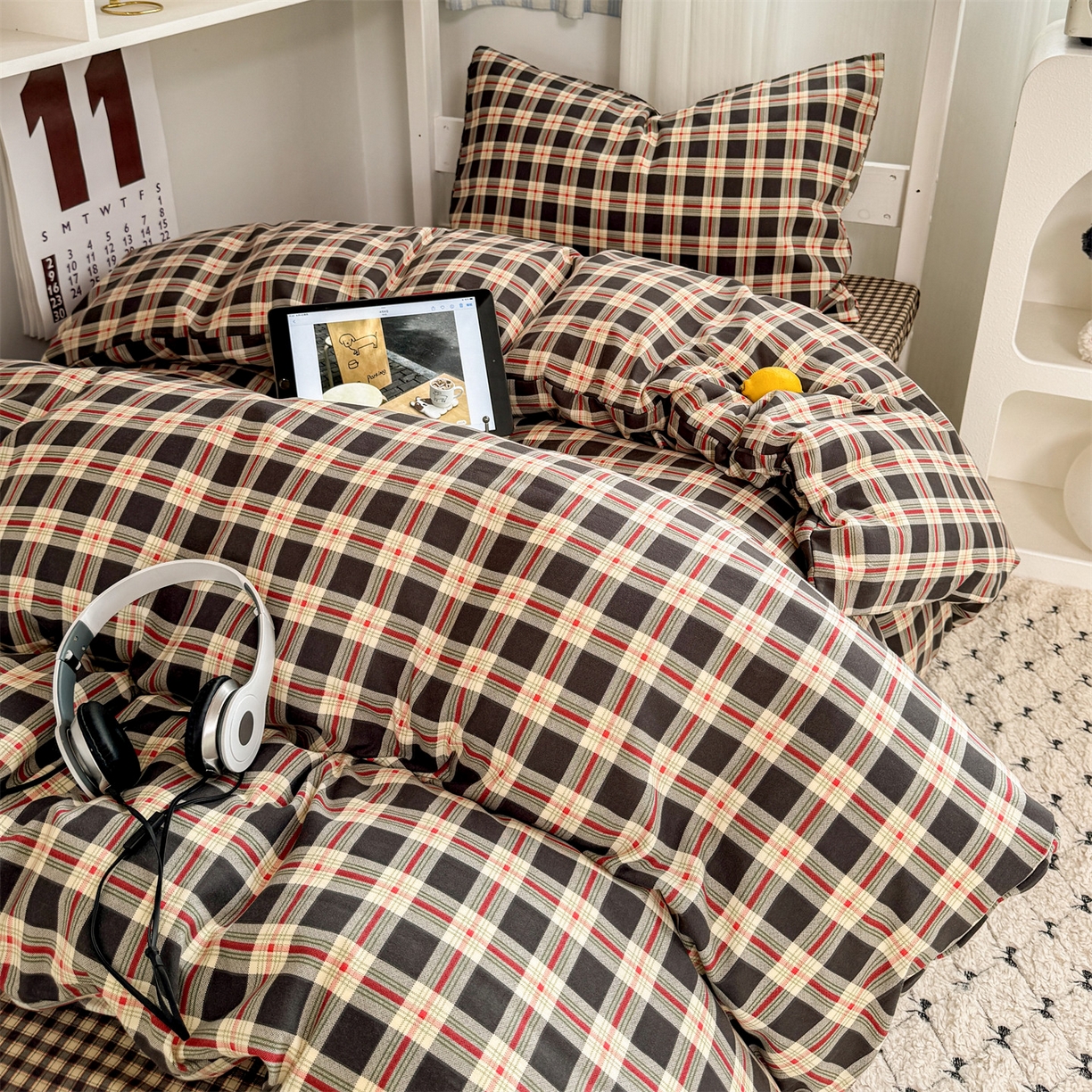 91家纺网 家纺一手货源 找家纺 （总）多品家纺 2025新款ins风水洗棉学生宿舍上下铺三件套