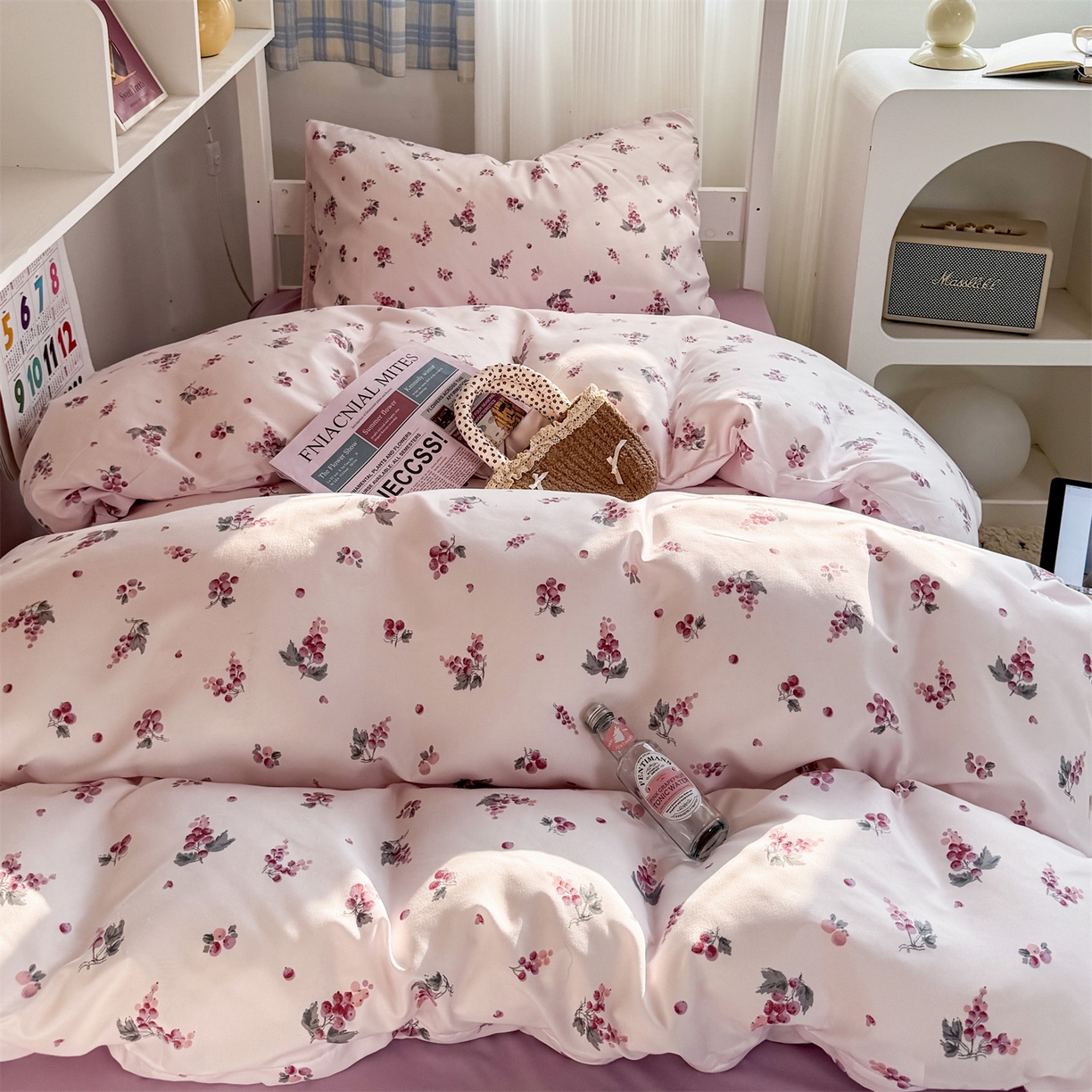 91家纺网 家纺一手货源 找家纺 多品家纺 2025新款ins风水洗棉学生宿舍上下铺三件套 紫葡萄