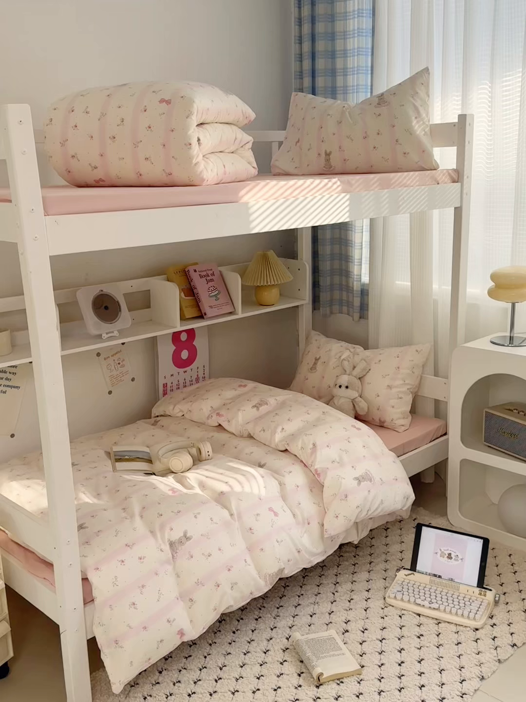 91家纺网 家纺一手货源 找家纺 多品家纺 2025新款ins风水洗棉学生宿舍上下铺三件套 小兔斑比