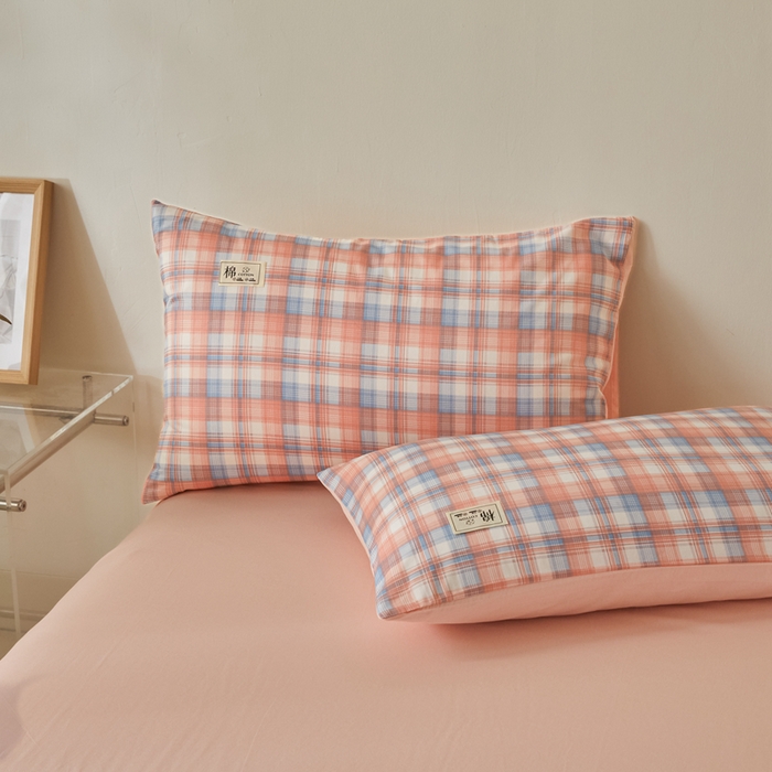 91家纺网 家纺一手货源 找家纺 莱通家纺 2025新款纯色双拼四件套 粉小格