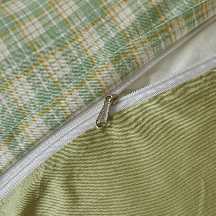 91家纺网 家纺一手货源 找家纺 莱通家纺 2025新款纯色双拼四件套 绿小格