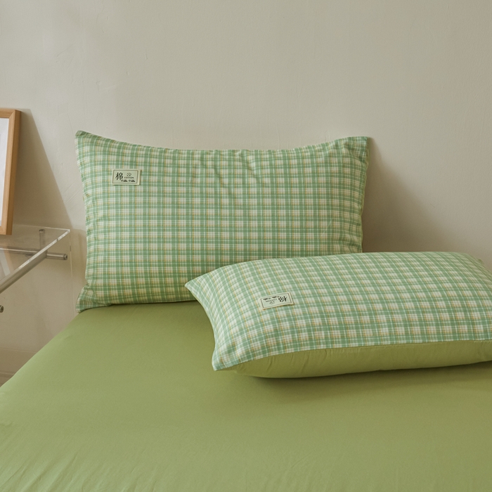 91家纺网 家纺一手货源 找家纺 莱通家纺 2025新款纯色双拼四件套 绿小格