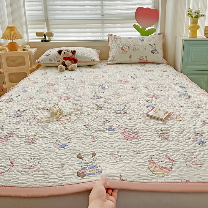 悦织湾家纺 2025新款A类加厚水洗棉床垫小清新印花四季通用床垫 奶猫