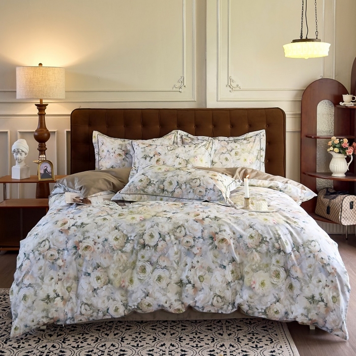 91家纺网 家纺一手货源 找家纺 由丽家纺 2025新款亲肤舒适全棉纯棉臻棉数码印花四件套系列 感棉-绿