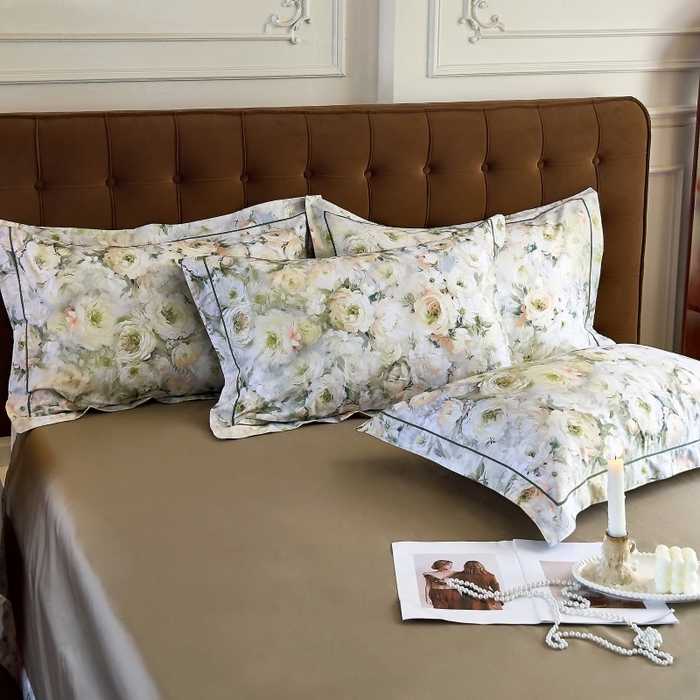 91家纺网 家纺一手货源 找家纺 由丽家纺 2025新款亲肤舒适全棉纯棉臻棉数码印花四件套系列 感棉-绿