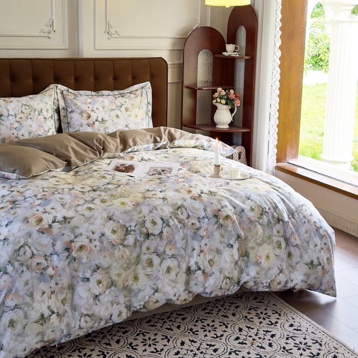 91家纺网 家纺一手货源 找家纺 由丽家纺 2025新款亲肤舒适全棉纯棉臻棉数码印花四件套系列 感棉-绿