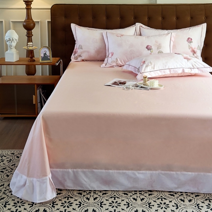 91家纺网 家纺一手货源 找家纺 由丽家纺 2025新款亲肤舒适全棉纯棉臻棉数码印花四件套系列 玫瑰颂-粉