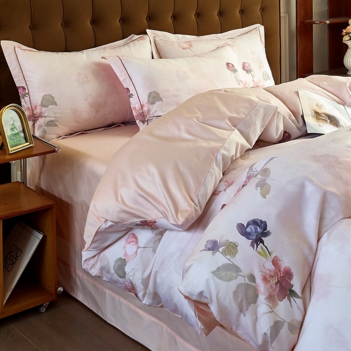 由丽家纺 2025新款亲肤舒适全棉纯棉臻棉数码印花四件套系列 玫瑰颂-粉