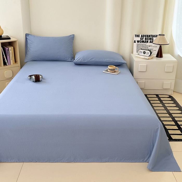 91家纺网 家纺一手货源 找家纺 卡迪熊家纺2025新款木m双层纱床单 海洋蓝