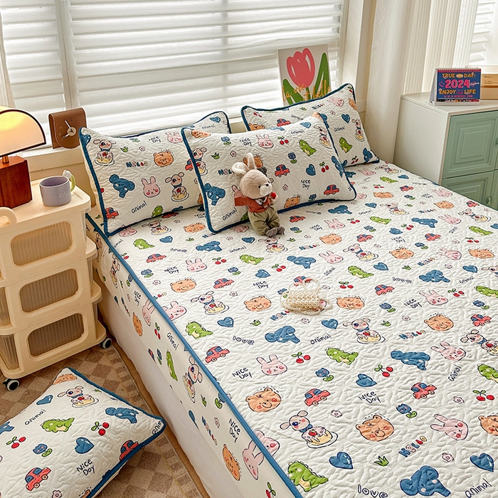 91家纺网 家纺一手货源 找家纺 悦织湾家纺 2025新款小清新印花四季通用床笠非全棉学生宿舍床笠二三件套 狂欢派对