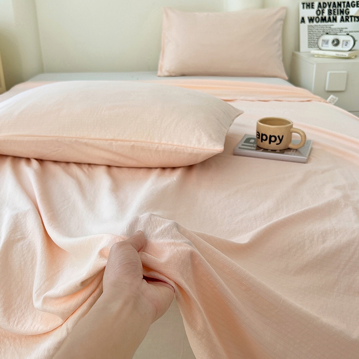 91家纺网 家纺一手货源 找家纺 卡迪熊家纺2025新款木m双层纱床单 肉桂粉