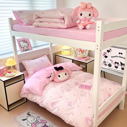 暮思家居 2025新款三丽鸥授权全棉少女印花系列学生宿舍三件套四件套 可可美乐蒂