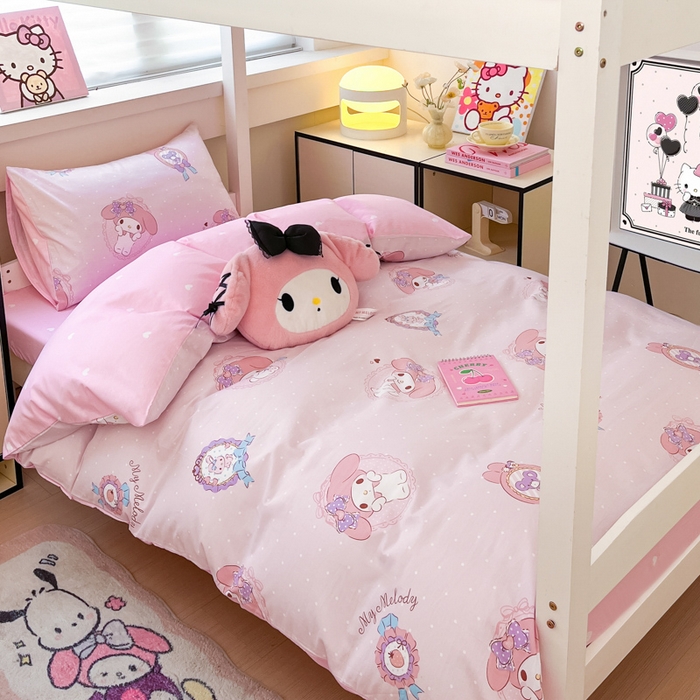 91家纺网 家纺一手货源 找家纺 暮思家居 2025新款三丽鸥授权全棉少女印花系列学生宿舍三件套四件套 小兔美乐蒂