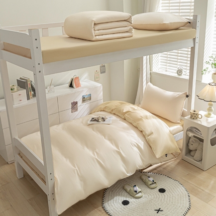 涵宸家纺 2025新款全棉拼色纯色宿舍套件-米兰 米兰（香槟金+驼色）