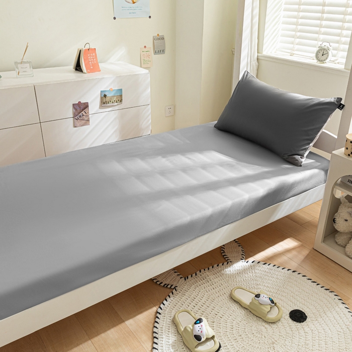 91家纺网 家纺一手货源 找家纺 涵宸家纺 2025新款全棉拼色纯色宿舍套件-米兰 米兰（石灰+梧桐灰）