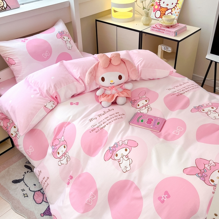 91家纺网 家纺一手货源 找家纺 暮思家居 2025新款三丽鸥授权全棉少女印花系列学生宿舍三件套四件套 圈圈美乐蒂