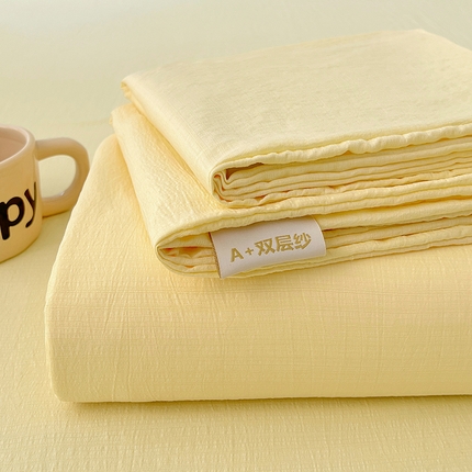 卡迪熊家纺2025新款木m双层纱床单 柠檬黄