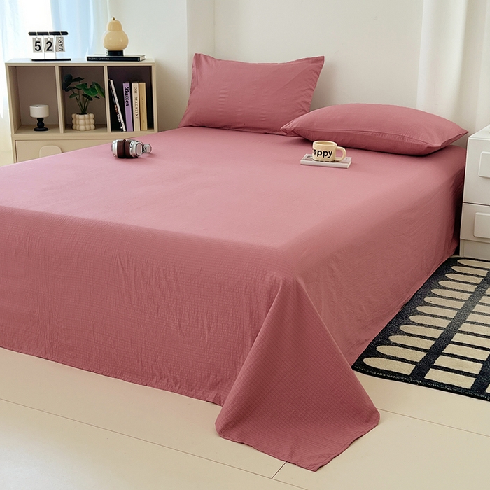 91家纺网 家纺一手货源 找家纺 卡迪熊家纺2025新款木m双层纱床单 珊瑚红