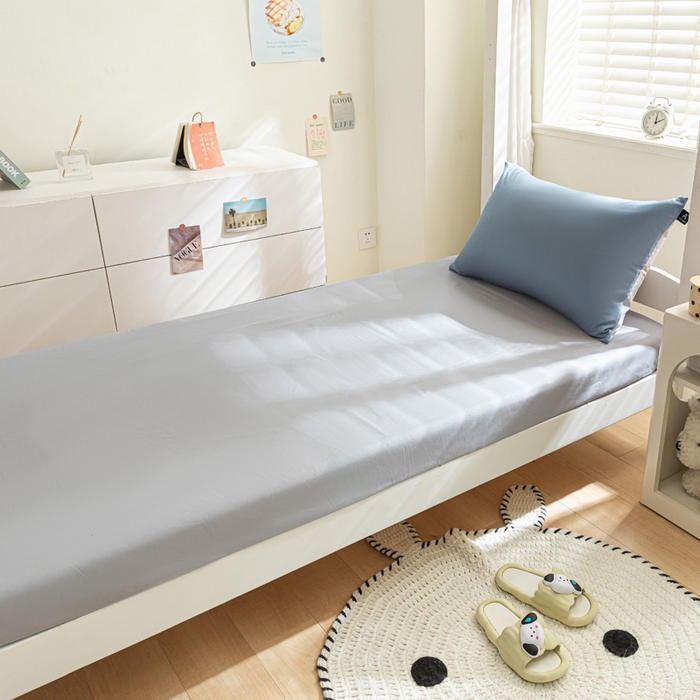 91家纺网 家纺一手货源 找家纺 涵宸家纺 2025新款全棉拼色纯色宿舍套件-米兰 米兰（湖兰+梧桐灰）