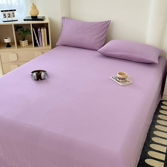 91家纺网 家纺一手货源 找家纺 卡迪熊家纺2025新款木m双层纱床单 香芋紫